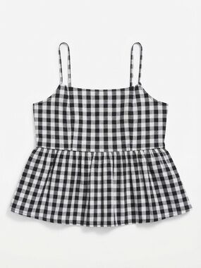 love on a hanger Black & White Gingham Spaghetti-Strap Peplum Top small